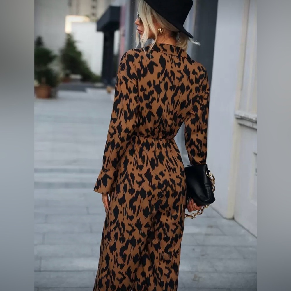 Leopard Print Jumpsuit with Black Belt